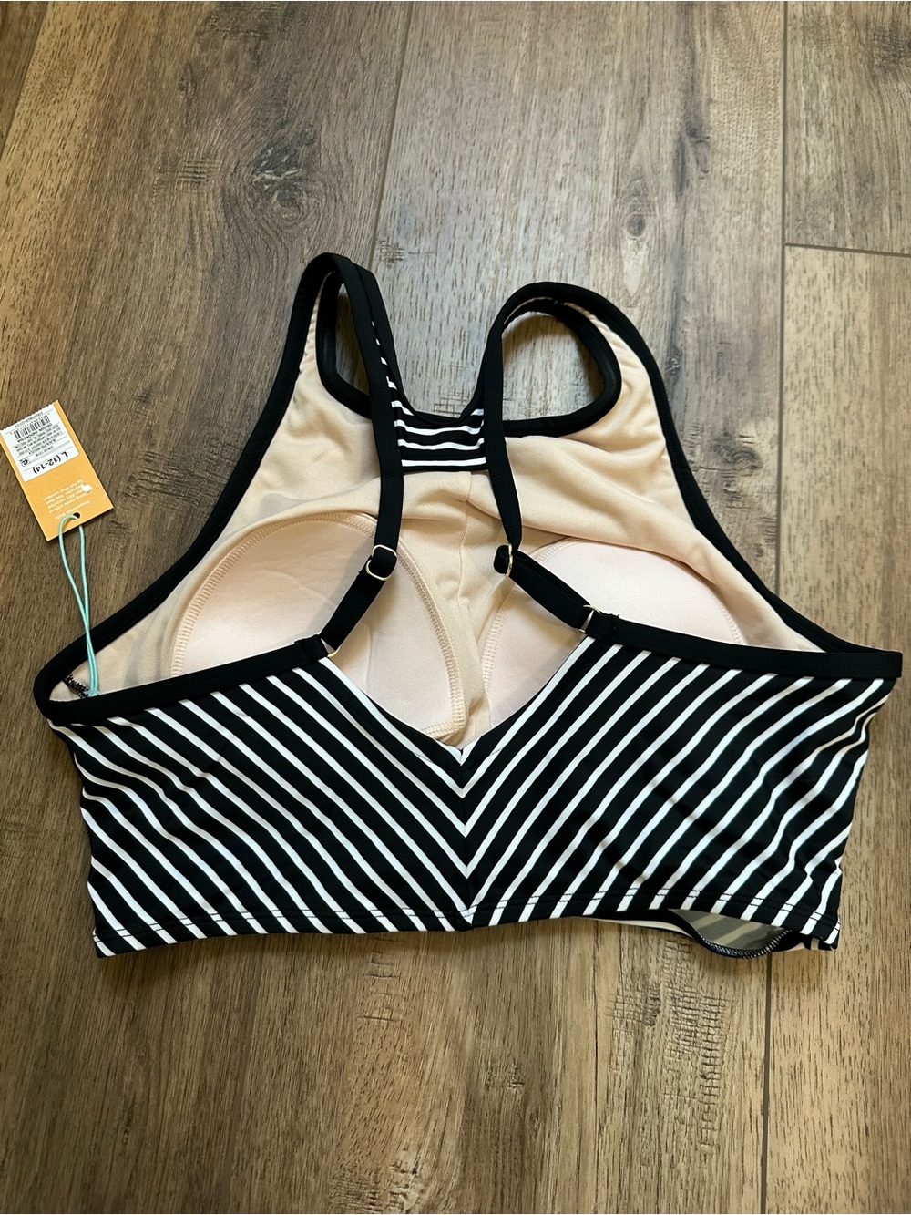 NWT! Kona Sol Bikini Top, High Neck, Sewn Cups, Stretch, Black/White, L 12/14 - Picture 5 of 8